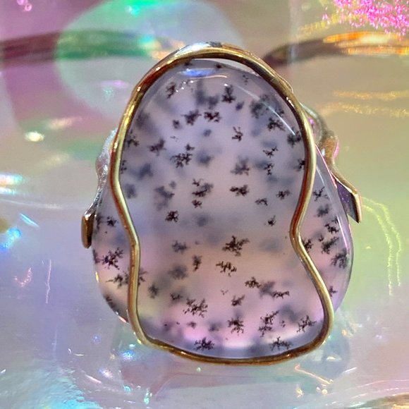 Spectacular Translucent Dendritic Agate Ring 14k Solid Gold (6.5) - Picture 7 of 16